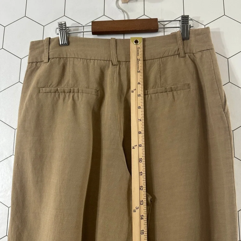 Zara Womens Small‎ Olive Brown Linen Blend High Rise Wide Leg Relaxed Pants